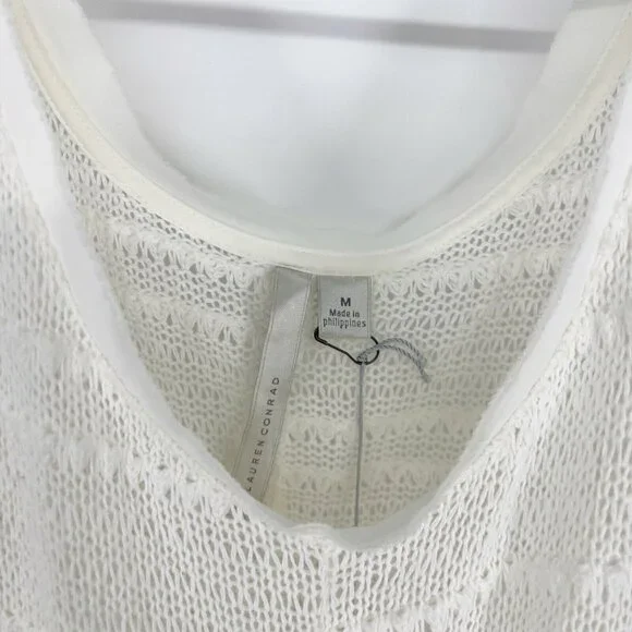 LC Lauren Conrad Top Stripe Ivory Sleeveless Knit Crochet Tank NWT - Picture 3 of 8